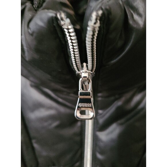 Guess Jacket Womens Medium Black Puffer Quilted Stand Collar Full Zip Pockets - Picture 5 of 11